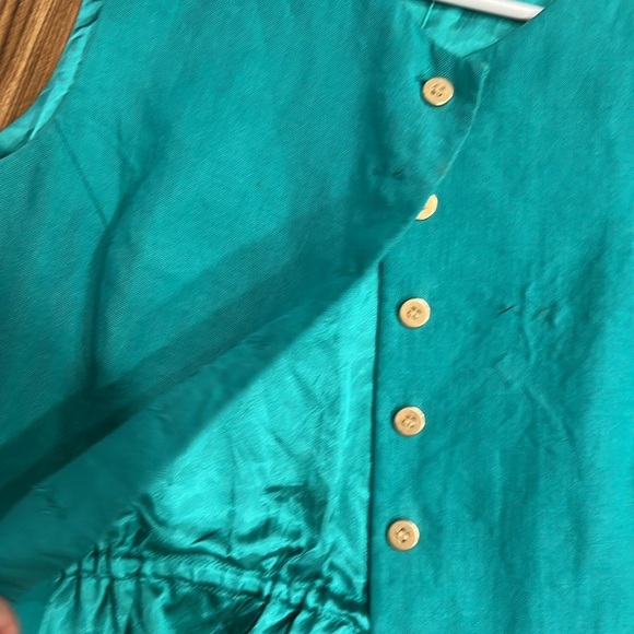Linen turquoise vintage vest, 6 petite - Picture 2 of 6